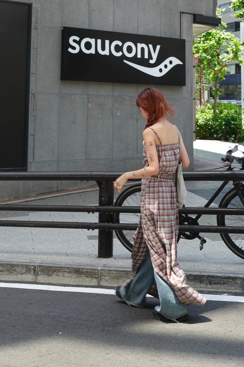 チェックスリットボタンスカート